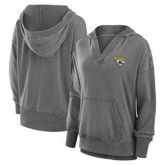 Jacksonville Jaguars Women's Initiative Snow Wash French Terry V-Neck Pullover Hoodie Heather Charcoal