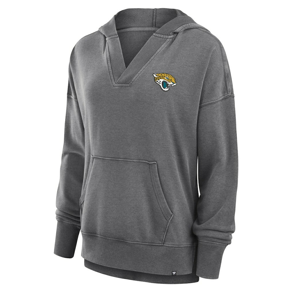 Jacksonville Jaguars Women's Initiative Snow Wash French Terry V-Neck Pullover Hoodie Heather Charcoal