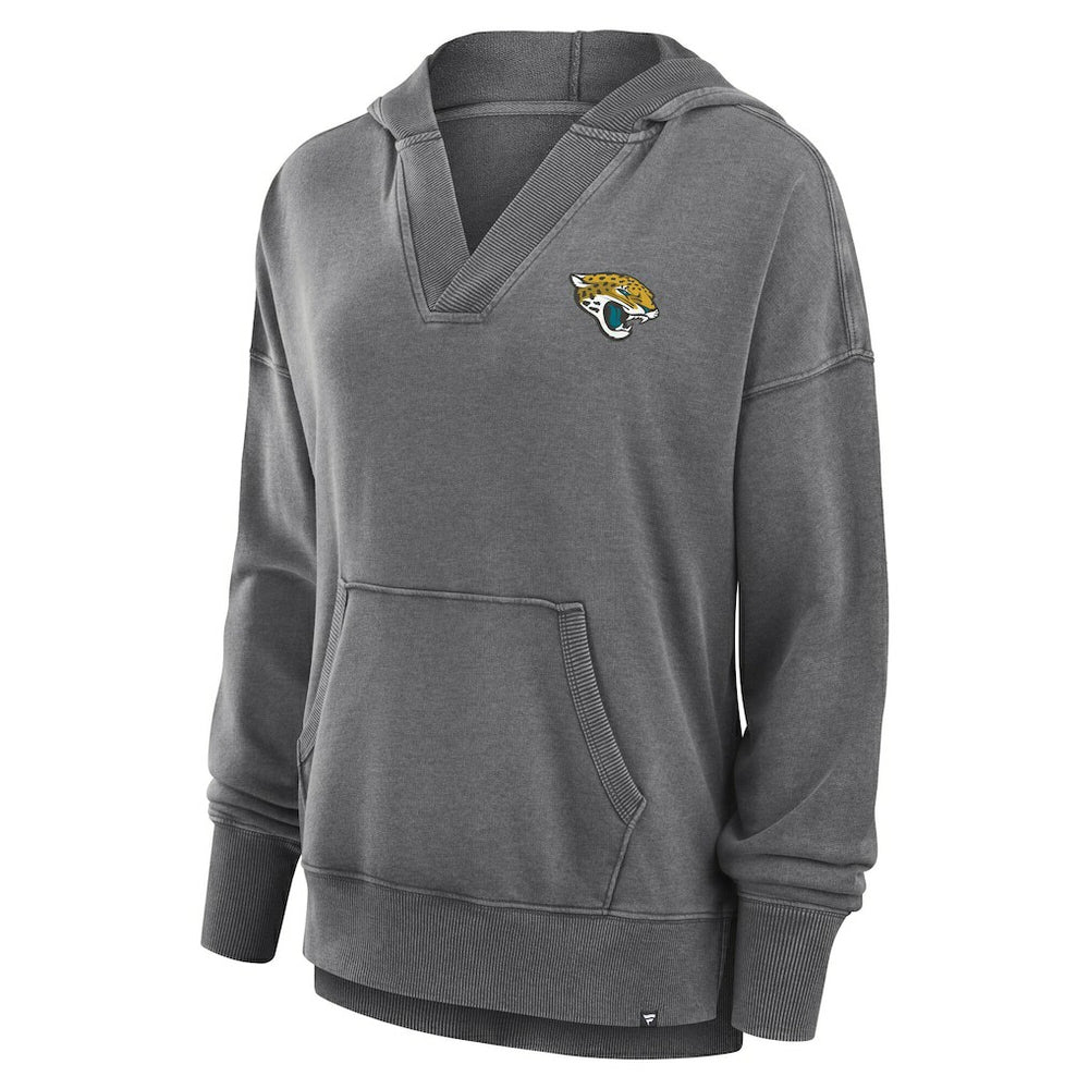 Jacksonville Jaguars Women's Initiative Snow Wash French Terry V-Neck Pullover Hoodie Heather Charcoal