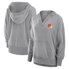 Cleveland Browns Women's Initiative Snow Wash French Terry V-Neck Pullover Hoodie Heather Gray