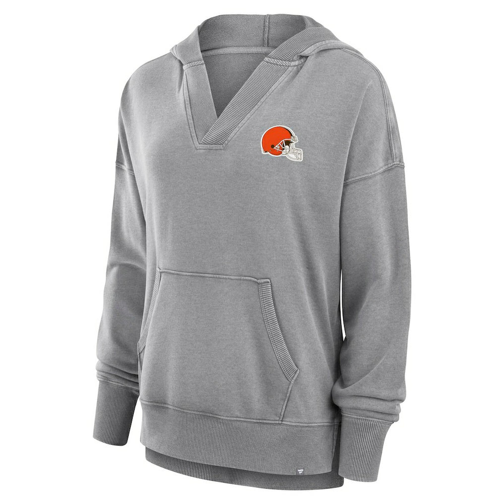 Cleveland Browns Women's Initiative Snow Wash French Terry V-Neck Pullover Hoodie Heather Gray