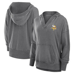 Minnesota Vikings Women's Initiative Snow Wash French Terry V-Neck Pullover Hoodie Heather Charcoal