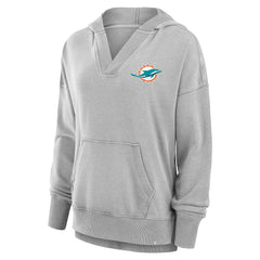 Miami Dolphins Women's Initiative Snow Wash French Terry V-Neck Pullover Hoodie Heather Gray