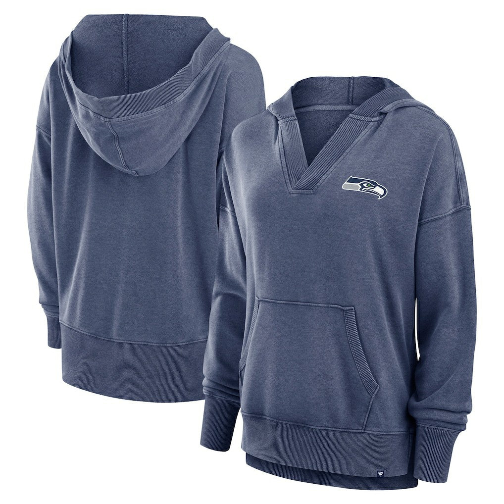 Seattle Seahawks Women's Initiative Snow Wash French Terry V-Neck Pullover Hoodie Heather College Navy