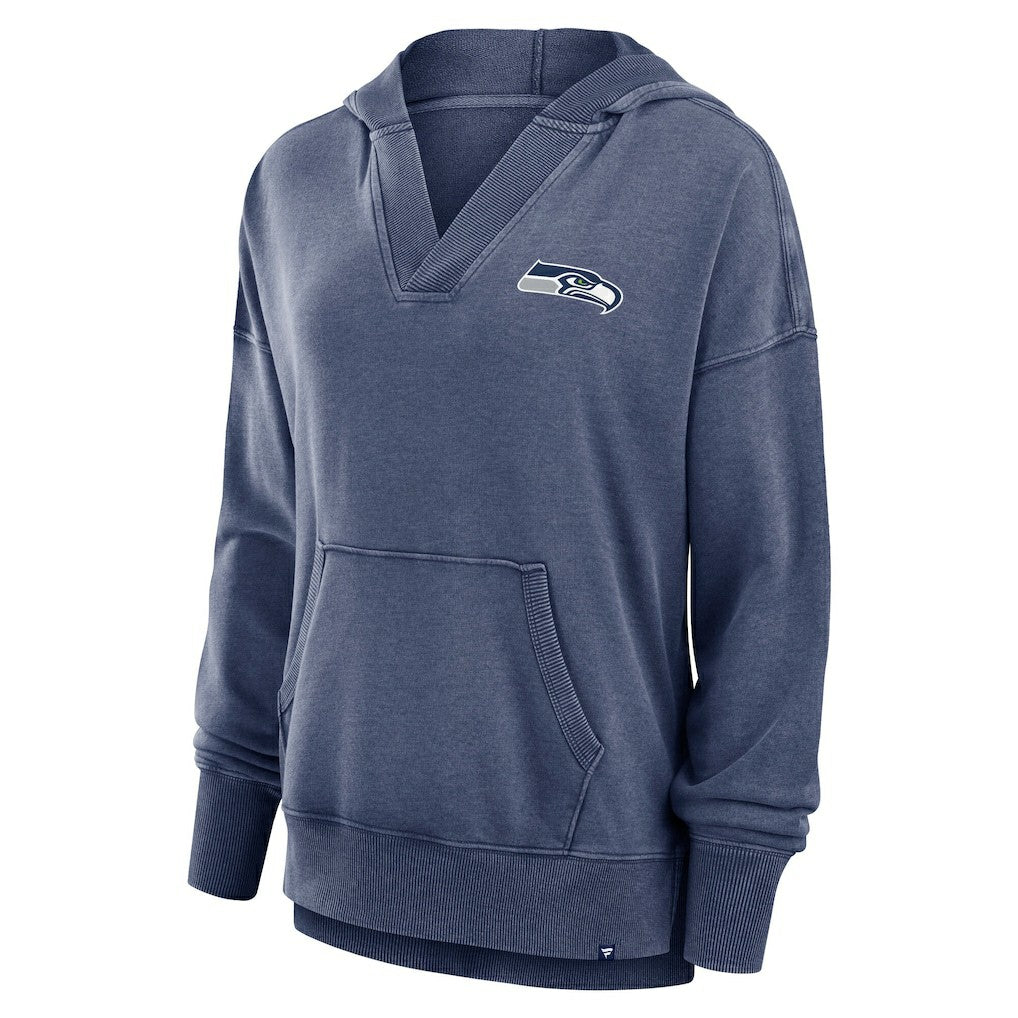 Seattle Seahawks Women's Initiative Snow Wash French Terry V-Neck Pullover Hoodie Heather College Navy