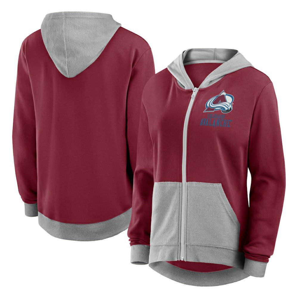 NHL Colorado Avalanche Logo Athletic Women's Hit It French Terry Full-Zip Hoodie - Burgundy