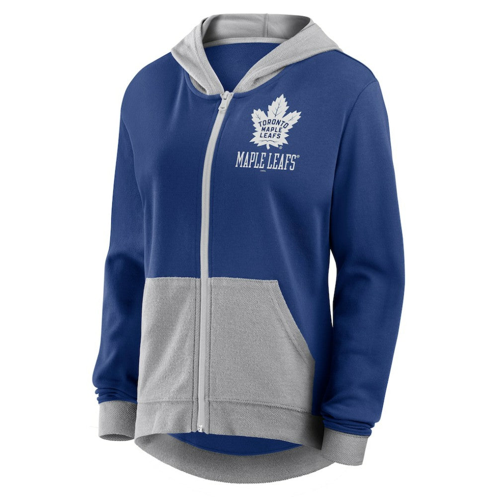 NHL Toronto Maple Leafs Logo Athletic Women's Hit It French Terry Full-Zip Hoodie - Blue