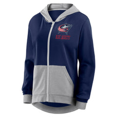 NHL Columbus Blue Jackets Logo Athletic Women's Hit It French Terry Full-Zip Hoodie - Navy