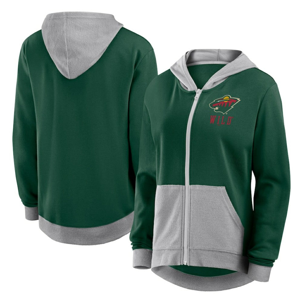 NHL Minnesota Wild Logo Athletic Women's Hit It French Terry Full-Zip Hoodie - Green