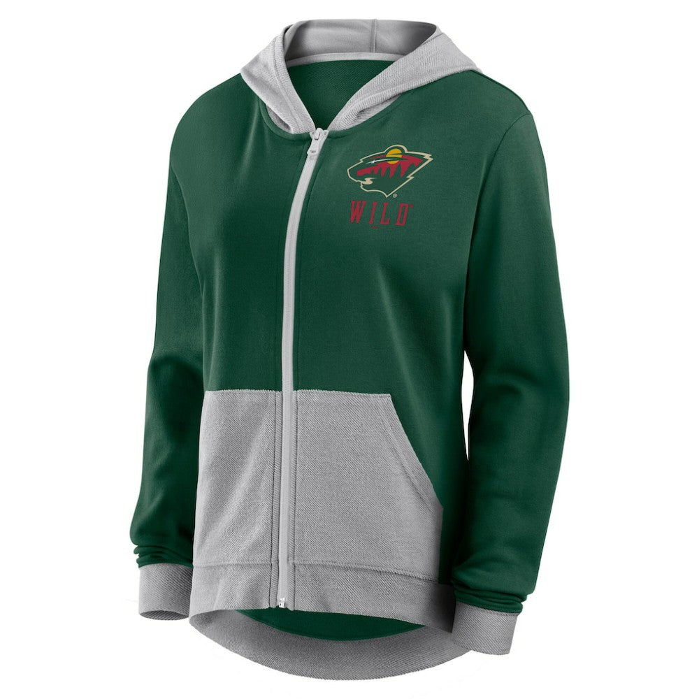 NHL Minnesota Wild Logo Athletic Women's Hit It French Terry Full-Zip Hoodie - Green