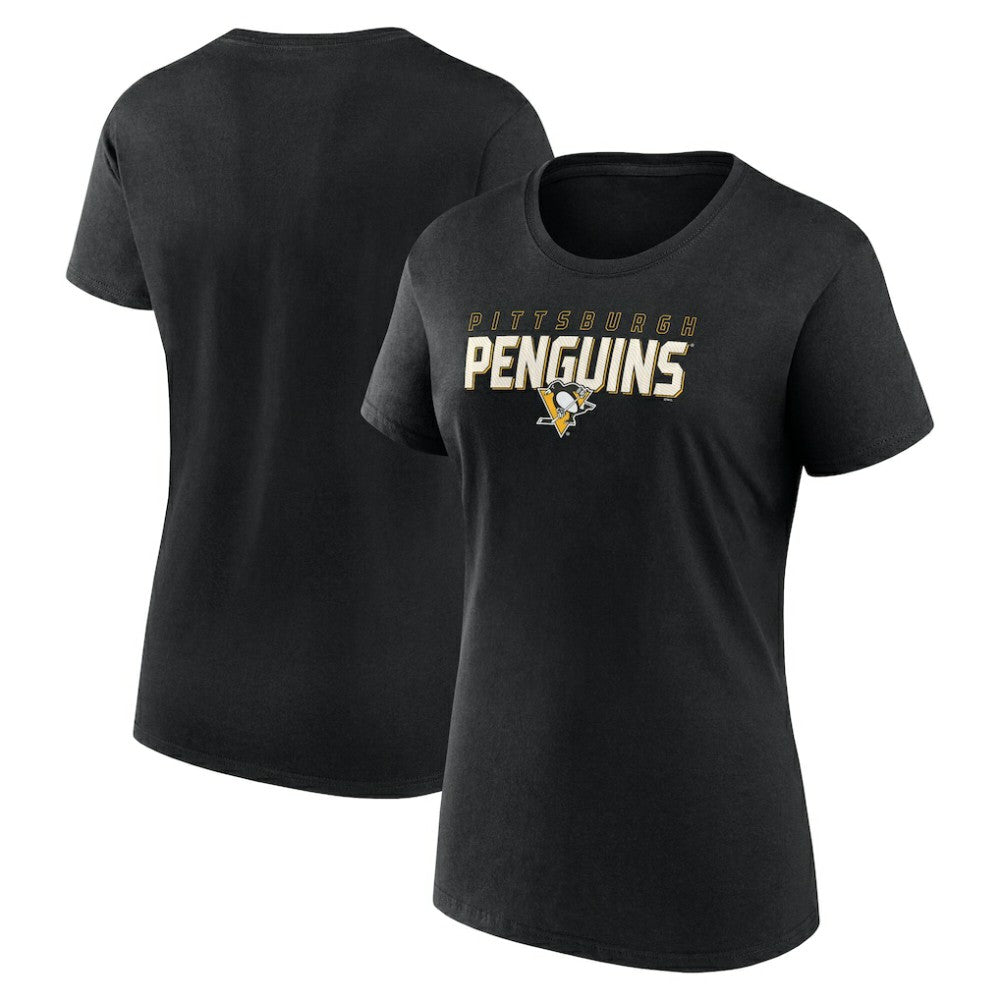 NHL Pittsburgh Penguins Logo Athletic Women's Launch Scoop Neck T-Shirt - Black
