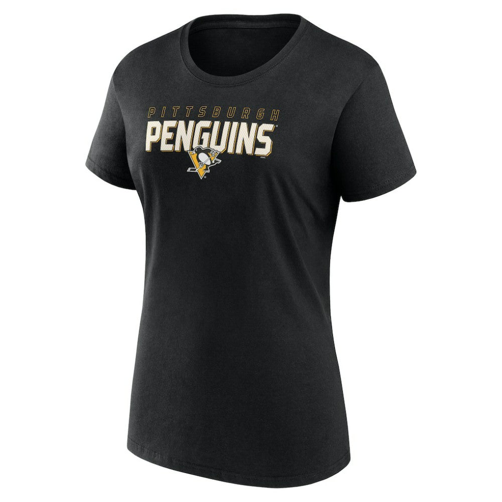 NHL Pittsburgh Penguins Logo Athletic Women's Launch Scoop Neck T-Shirt - Black
