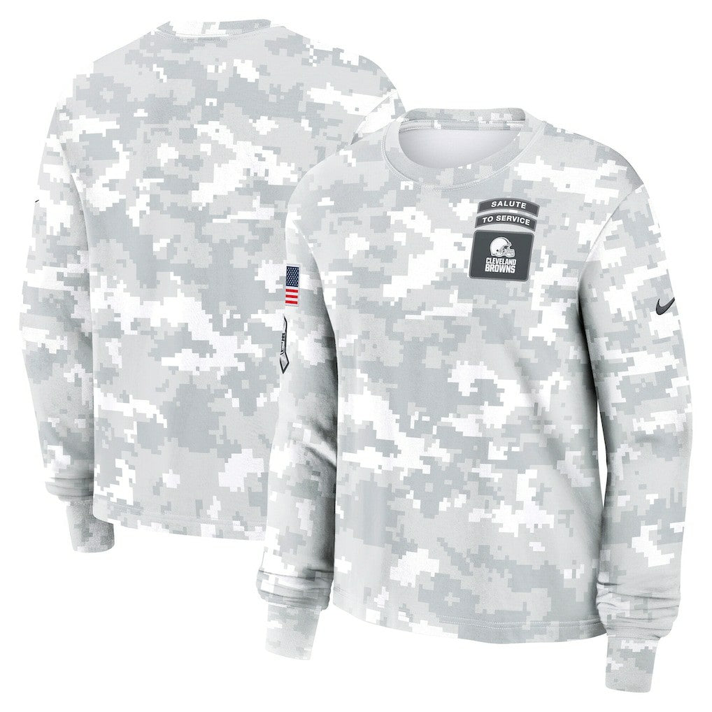 Cleveland Browns Women's 2024 Salute To Service Dri-FIT Long Sleeve T-Shirt Arctic Camo