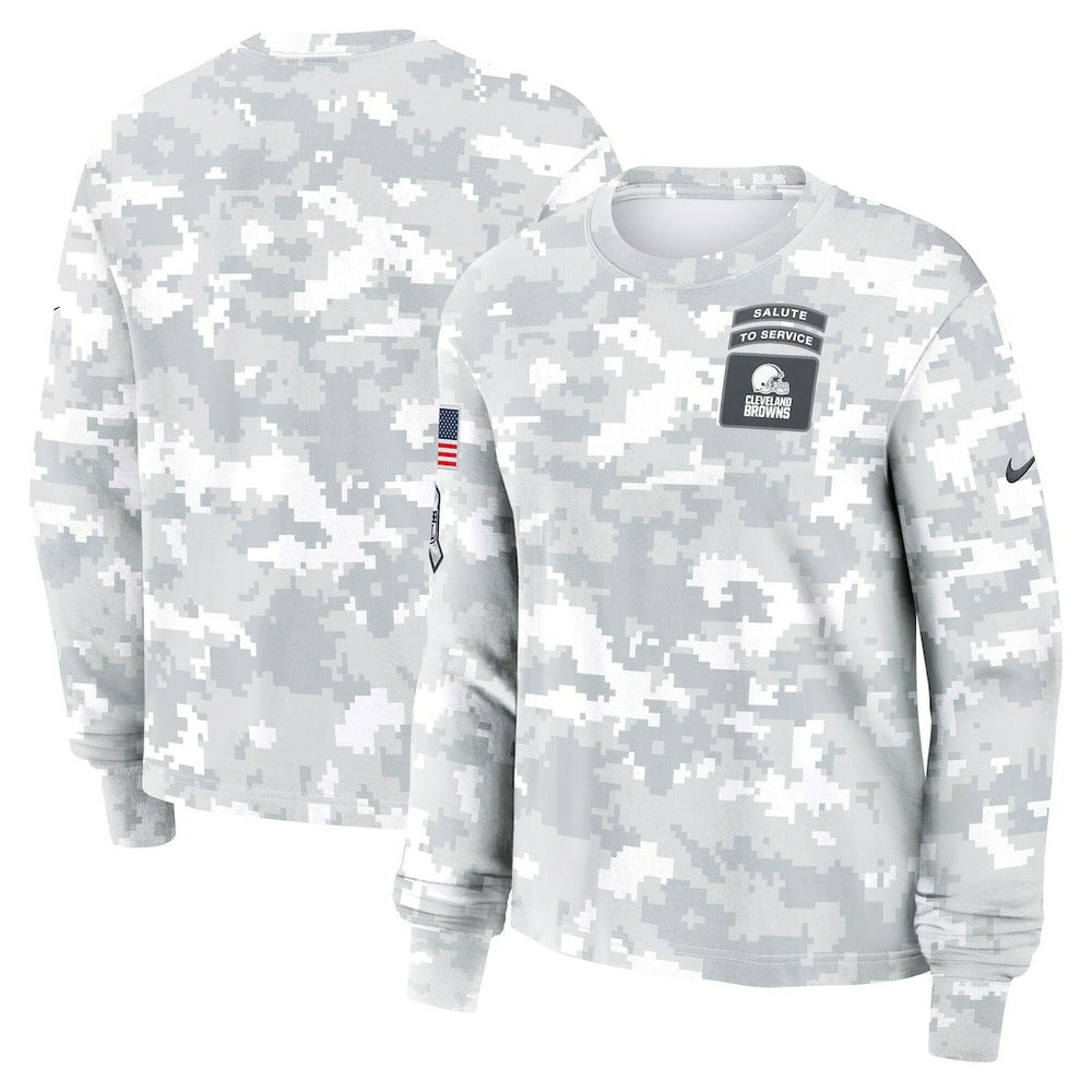 Cleveland Browns Women's 2024 Salute To Service Dri-FIT Long Sleeve T-Shirt Arctic Camo