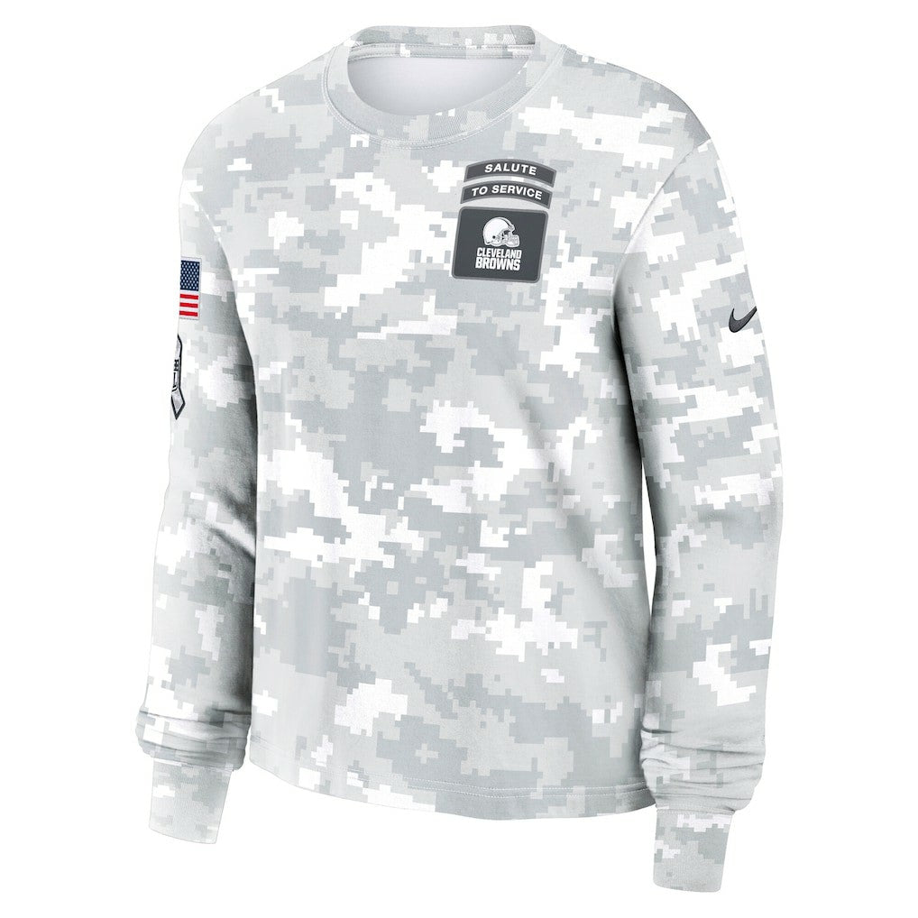 Cleveland Browns Women's 2024 Salute To Service Dri-FIT Long Sleeve T-Shirt Arctic Camo