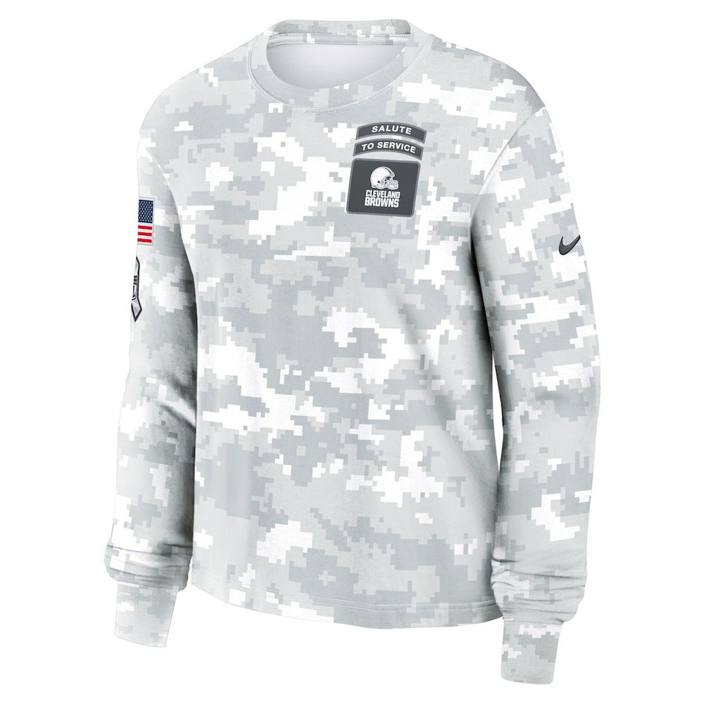 Cleveland Browns Women's 2024 Salute To Service Dri-FIT Long Sleeve T-Shirt Arctic Camo