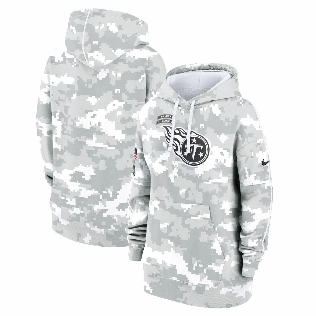 Tennessee Titans Women's 2024 Salute To Service Club Fleece Oversized Pullover Hoodie Arctic Camo