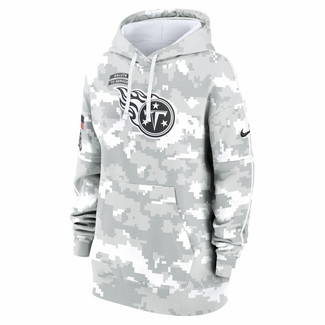 Tennessee Titans Women's 2024 Salute To Service Club Fleece Oversized Pullover Hoodie Arctic Camo
