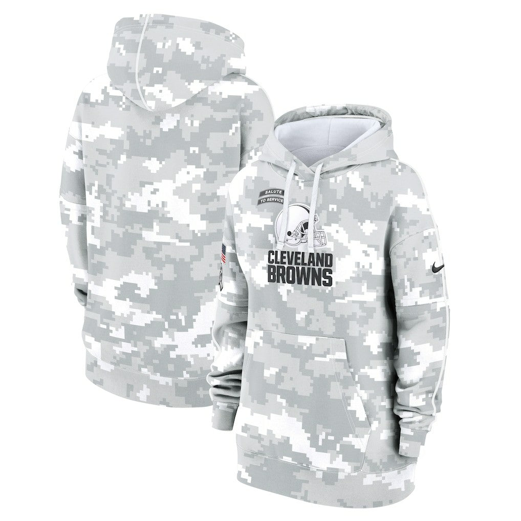 Cleveland Browns Women's 2024 Salute To Service Club Fleece Oversized Pullover Hoodie Arctic Camo