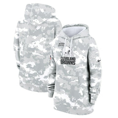 Cleveland Browns Women's 2024 Salute To Service Club Fleece Oversized Pullover Hoodie Arctic Camo