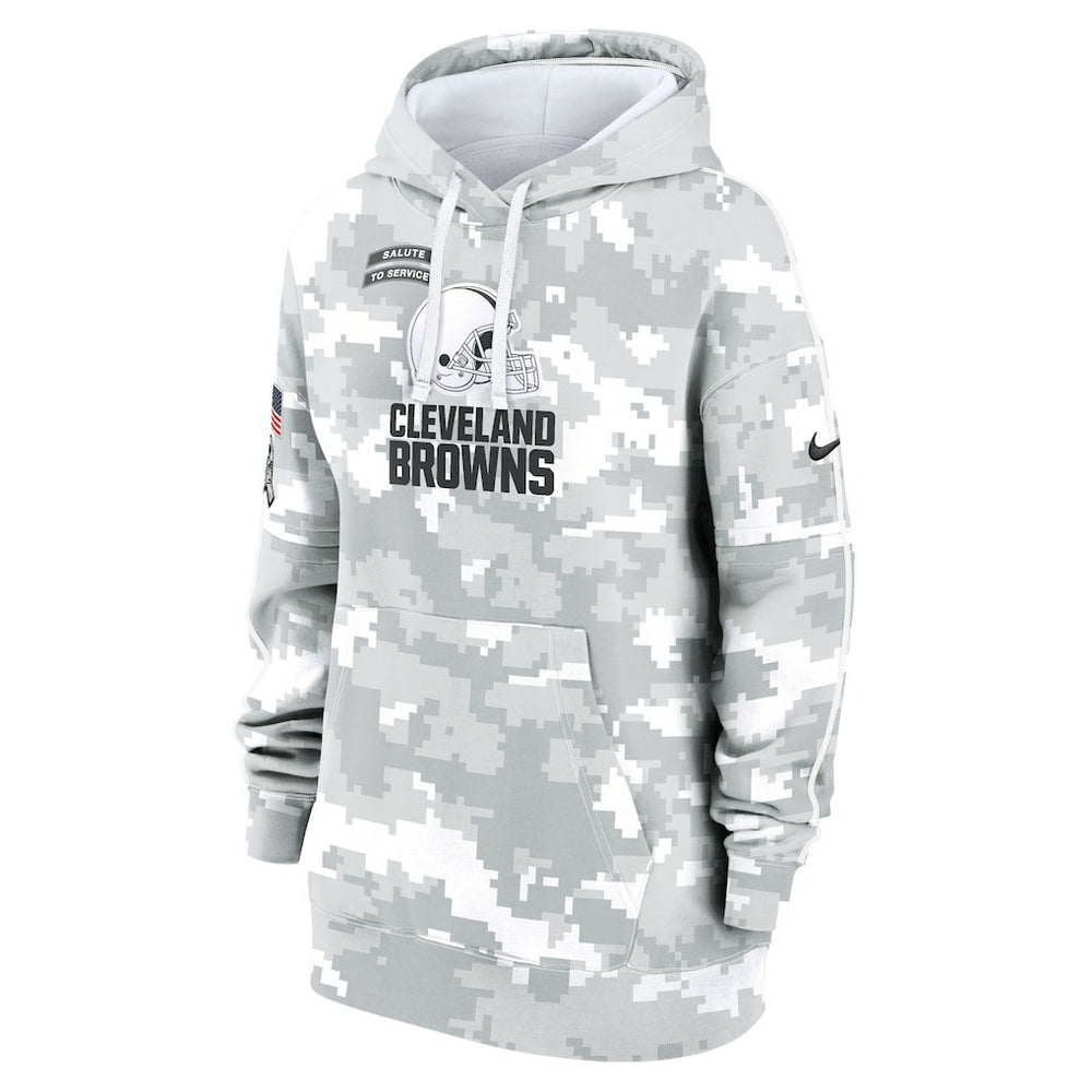 Cleveland Browns Women's 2024 Salute To Service Club Fleece Oversized Pullover Hoodie Arctic Camo