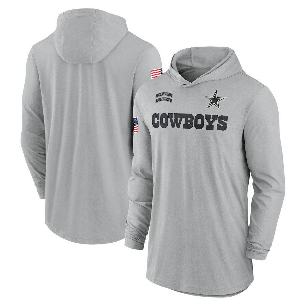 Dallas Cowboys 2024 Salute to Service Lightweight Dri-FIT Long Sleeve Hoodie T-Shirt Gray
