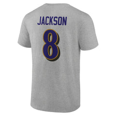 Lamar Jackson Baltimore Ravens Icon Player Name & Number T-Shirt Gray