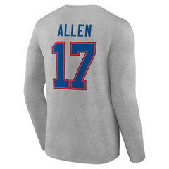Josh Allen Buffalo Bills Icon Player Name & Number Long Sleeve T-Shirt Gray