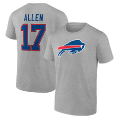 Josh Allen Buffalo Bills Icon Player Name & Number T-Shirt Gray