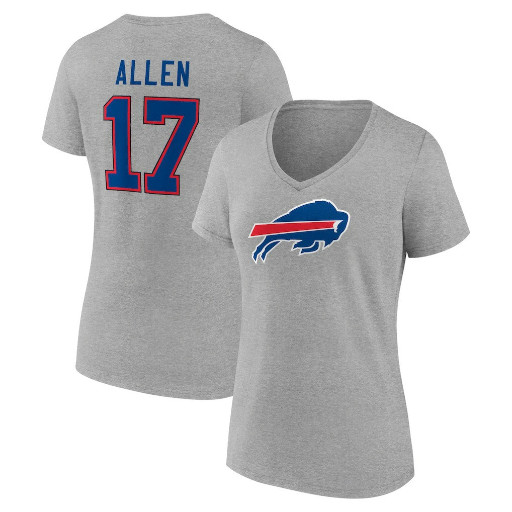 Josh Allen Buffalo Bills Women's Icon Player Name & Number V-Neck T-Shirt Gray