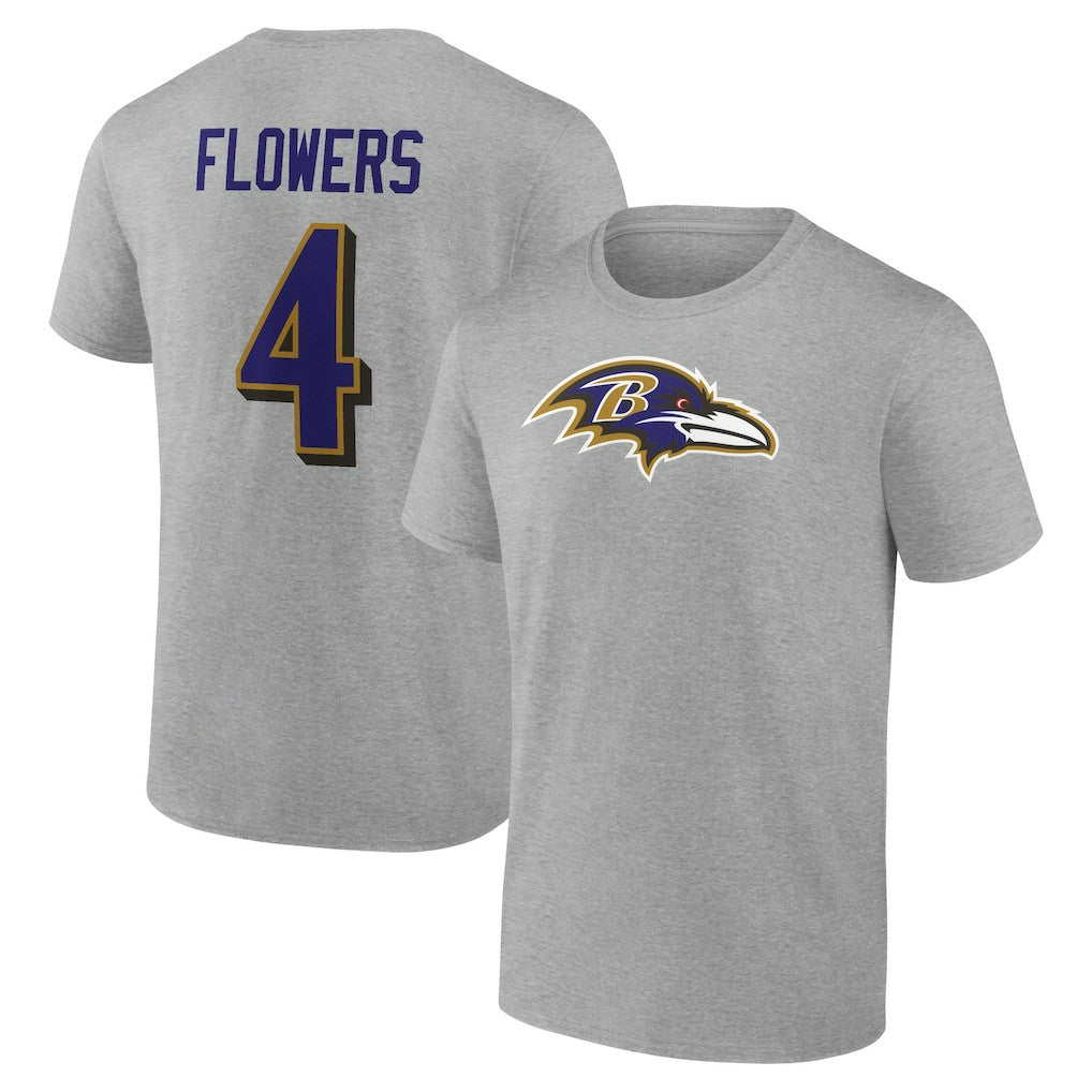 Zay Flowers Baltimore Ravens Icon Player Name & Number T-Shirt Gray