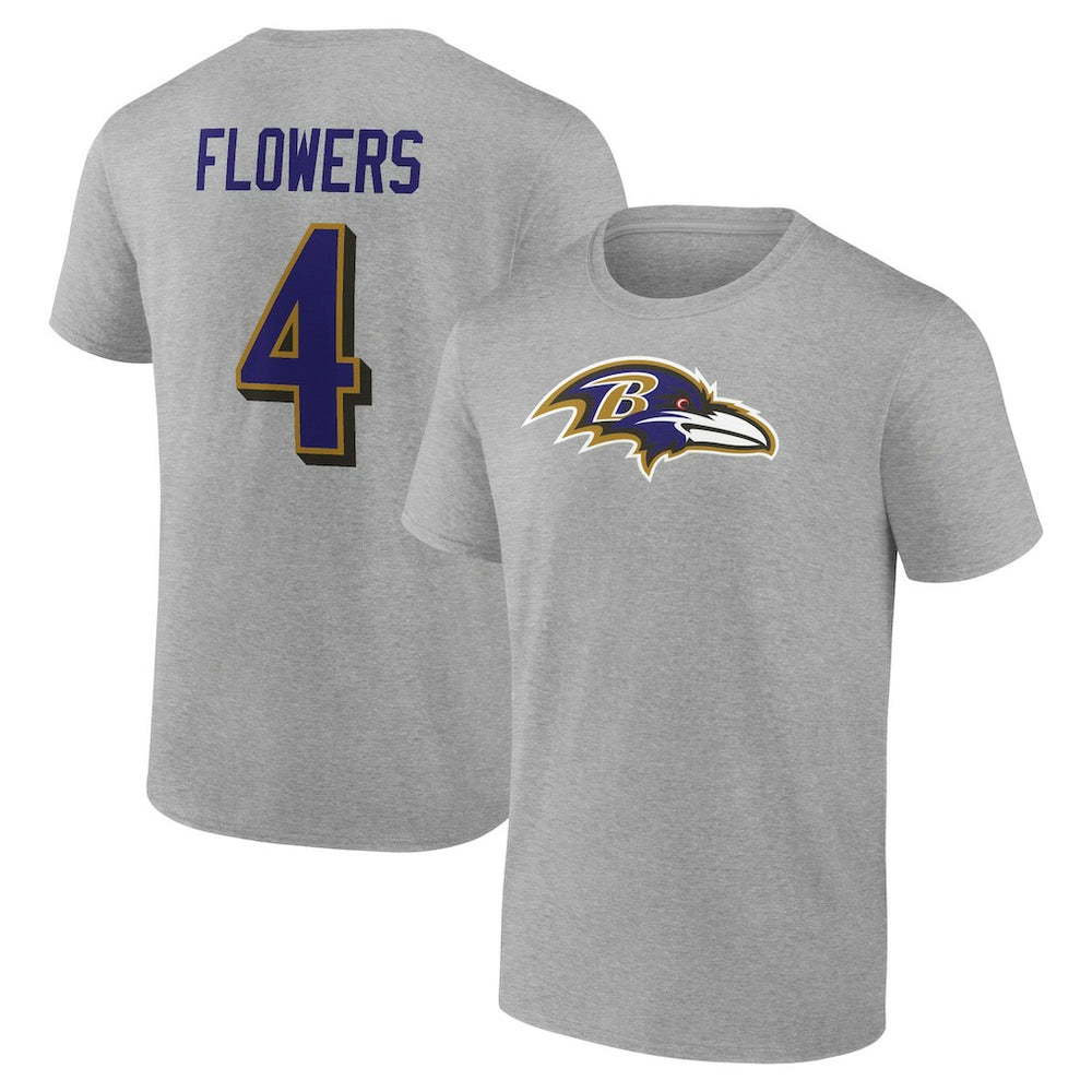 Zay Flowers Baltimore Ravens Icon Player Name & Number T-Shirt Gray