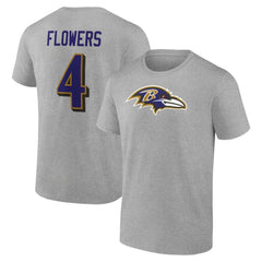 Zay Flowers Baltimore Ravens Icon Player Name & Number T-Shirt Gray