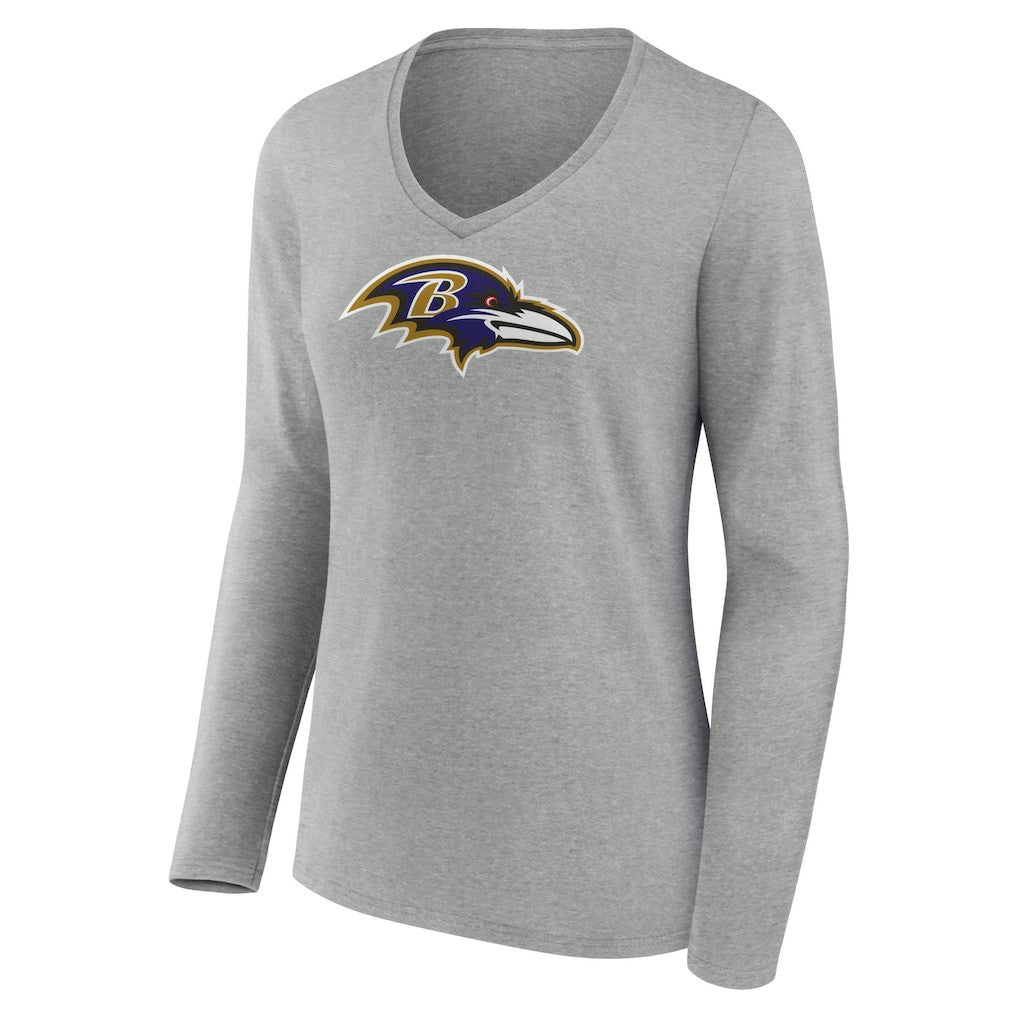 Zay Flowers Baltimore Ravens Women's Icon Player Name & Number Long Sleeve V-Neck T-Shirt Gray