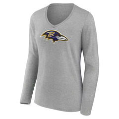Zay Flowers Baltimore Ravens Women's Icon Player Name & Number Long Sleeve V-Neck T-Shirt Gray