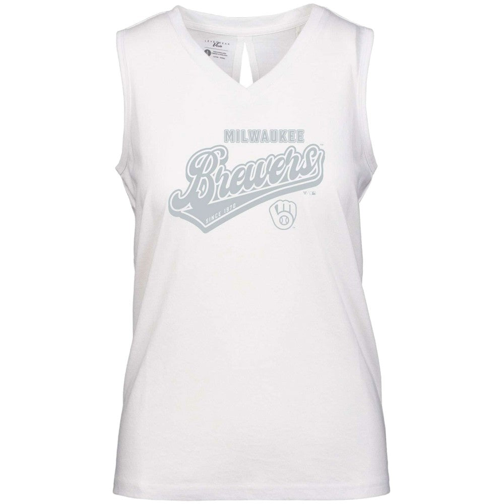 Milwaukee Brewers Levelwear Women's  Paisley Sweep V-Neck Tank Top - White Tanks