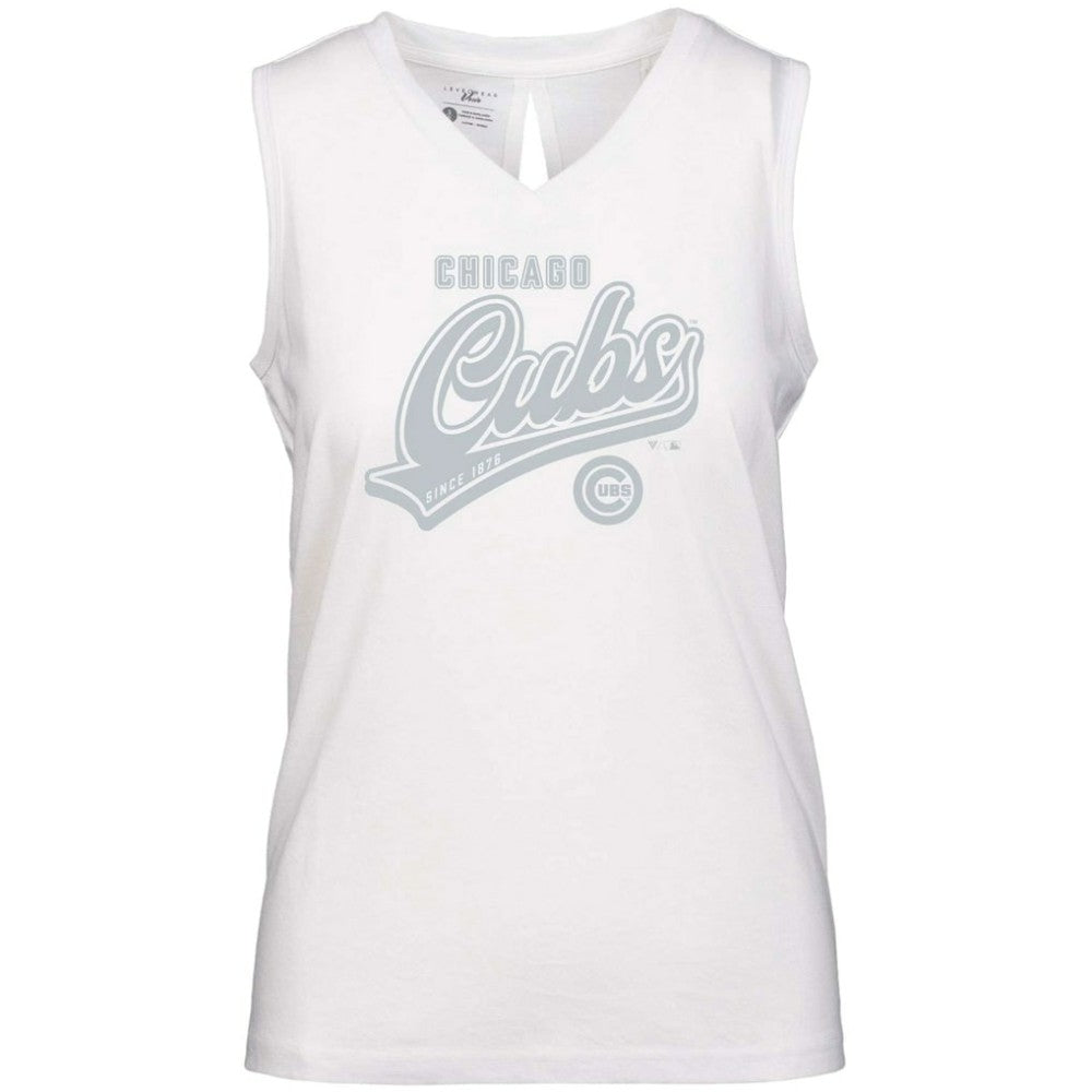 Chicago Cubs Levelwear Women's  Paisley Sweep V-Neck Tank Top - White Tanks