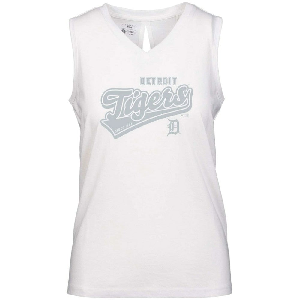 Detroit Tigers Levelwear Women's  Paisley Sweep V-Neck Tank Top - White Tanks