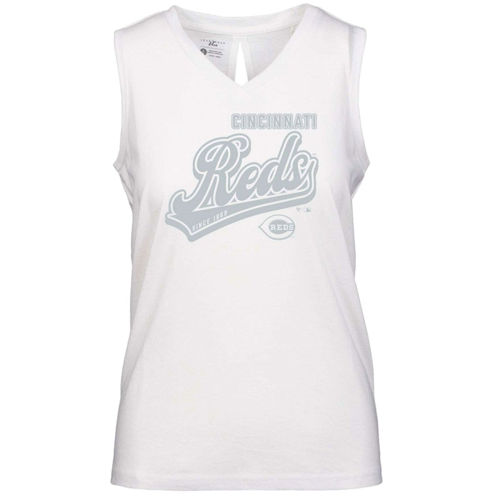 Cincinnati Reds Levelwear Women's  Paisley Sweep V-Neck Tank Top - White Tanks