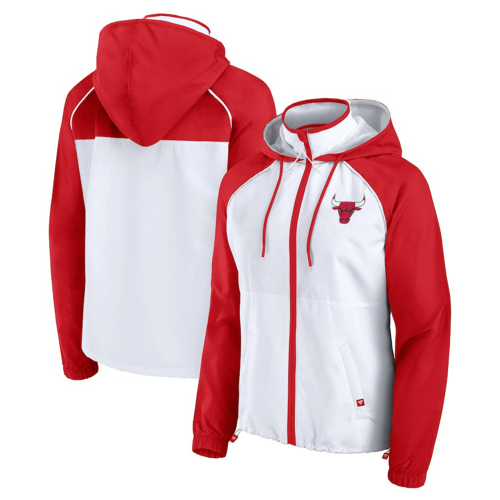 Chicago Bulls Women's Anorak Raglan Full-Zip Hoodie Jacket White/Red