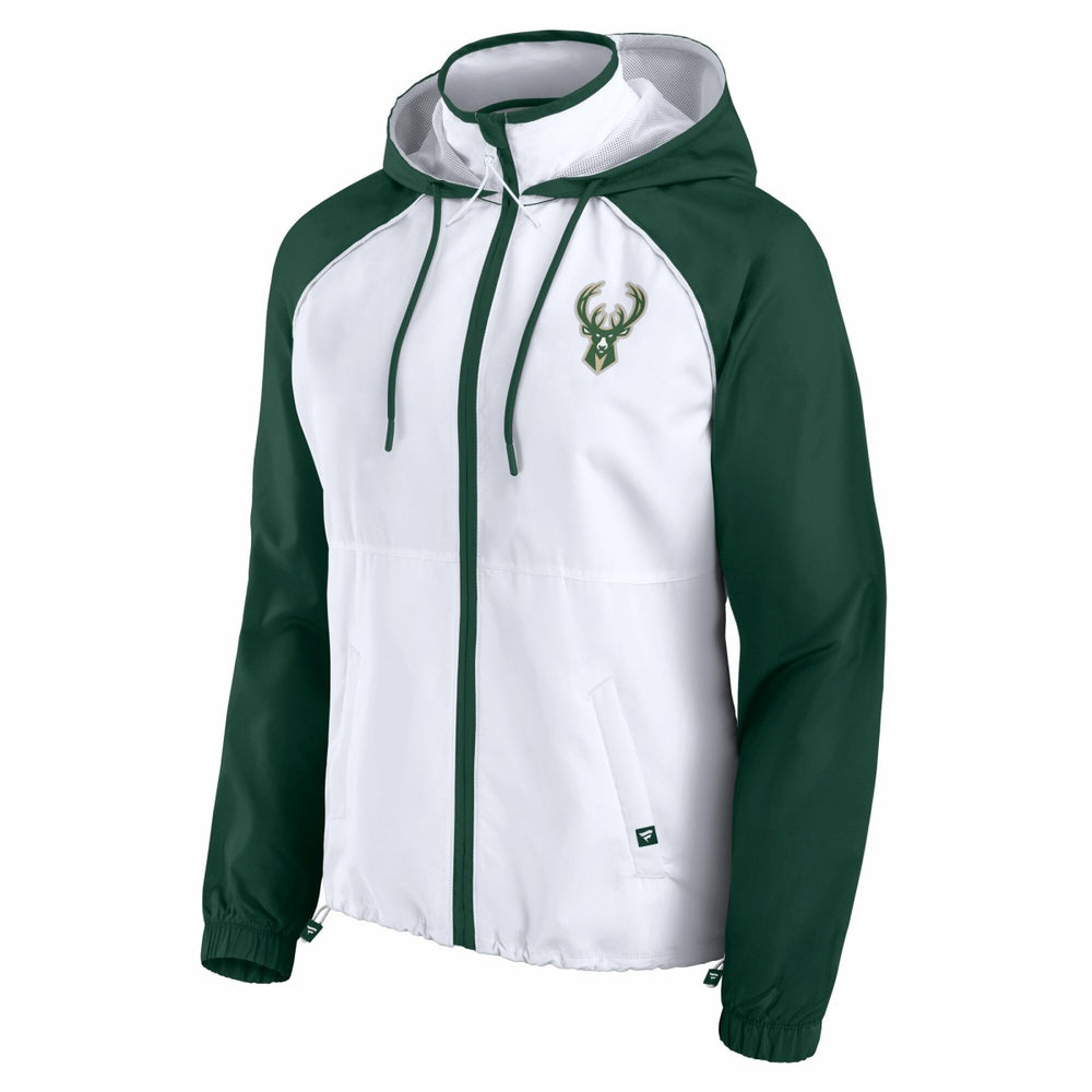 Milwaukee Bucks Women's Anorak Raglan Full-Zip Hoodie Jacket White/Hunter Green