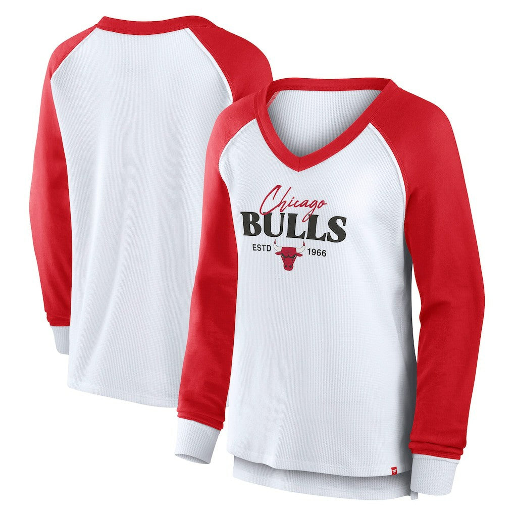 Chicago Bulls Women's Open Lane Waffle Long Sleeve V-Neck T-Shirt White