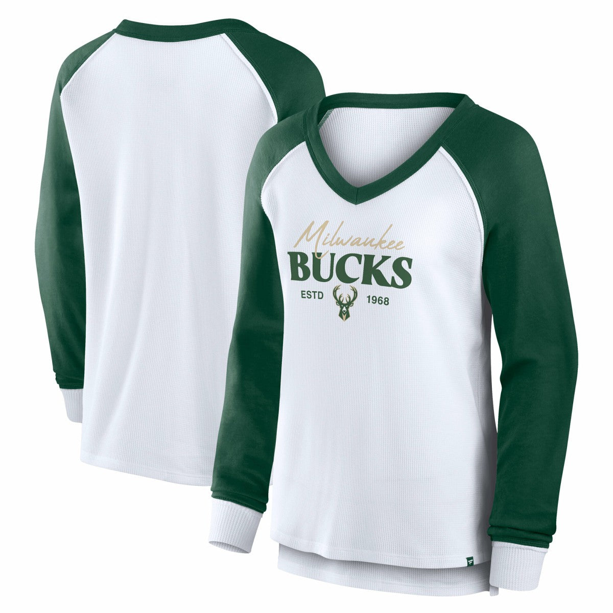 Milwaukee Bucks Women's Open Lane Waffle Long Sleeve V-Neck T-Shirt White