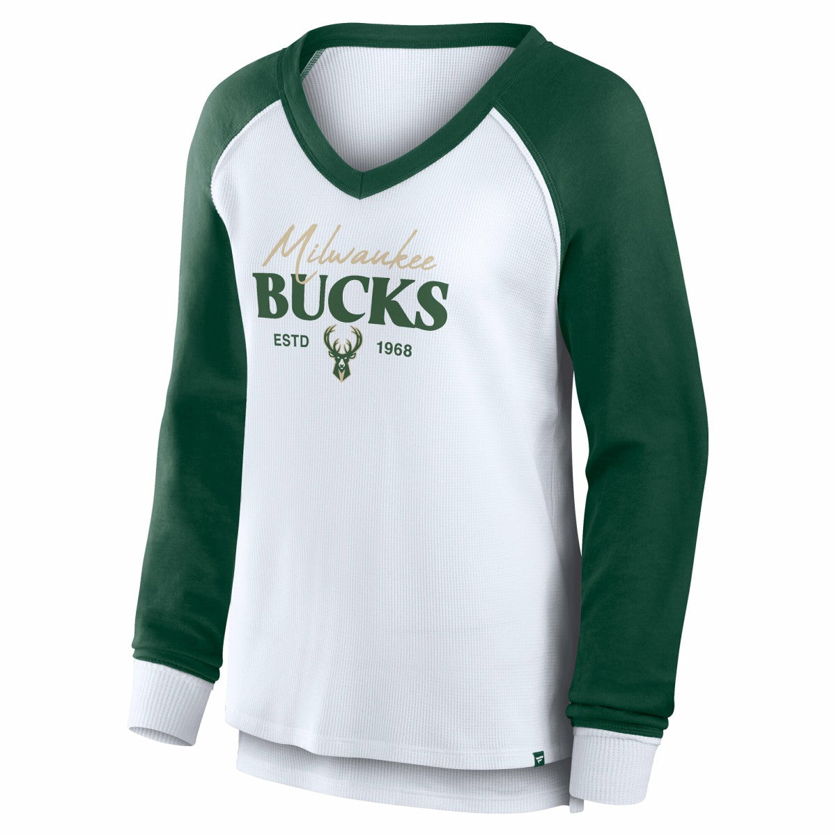 Milwaukee Bucks Women's Open Lane Waffle Long Sleeve V-Neck T-Shirt White