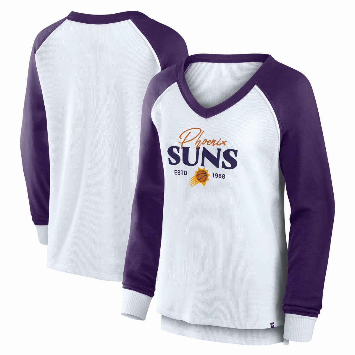 Phoenix Suns Women's Open Lane Waffle Long Sleeve V-Neck T-Shirt White