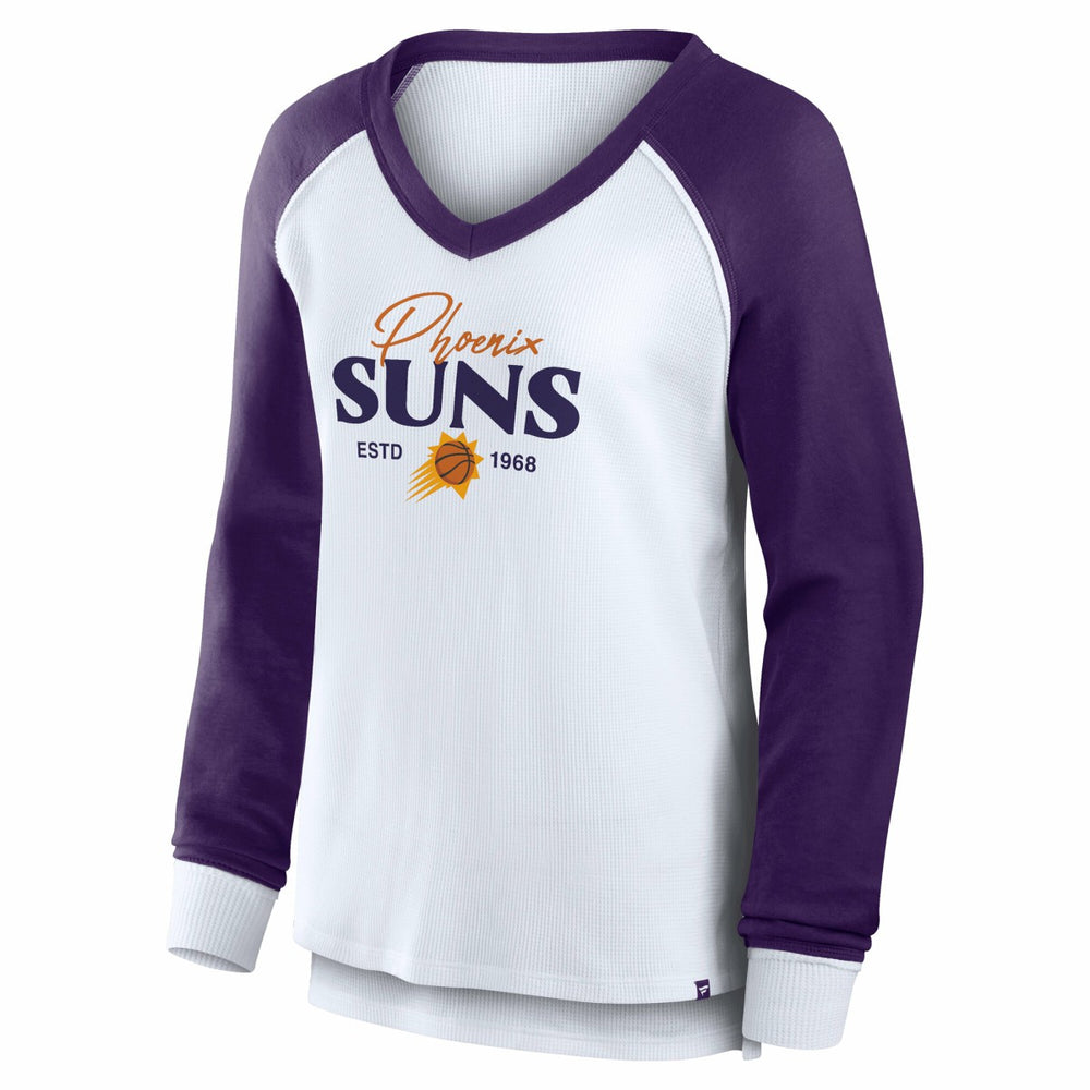 Phoenix Suns Women's Open Lane Waffle Long Sleeve V-Neck T-Shirt White