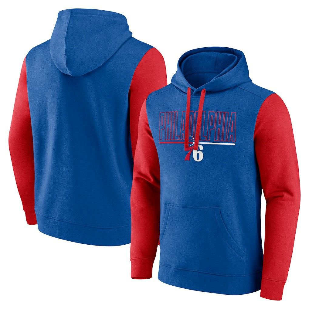 Philadelphia 76ers Logo Athletic Outline Colorblock Pullover Hoodie Royal