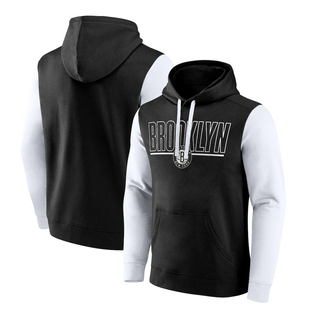 Brooklyn Nets Logo Athletic Outline Colorblock Pullover Hoodie Black