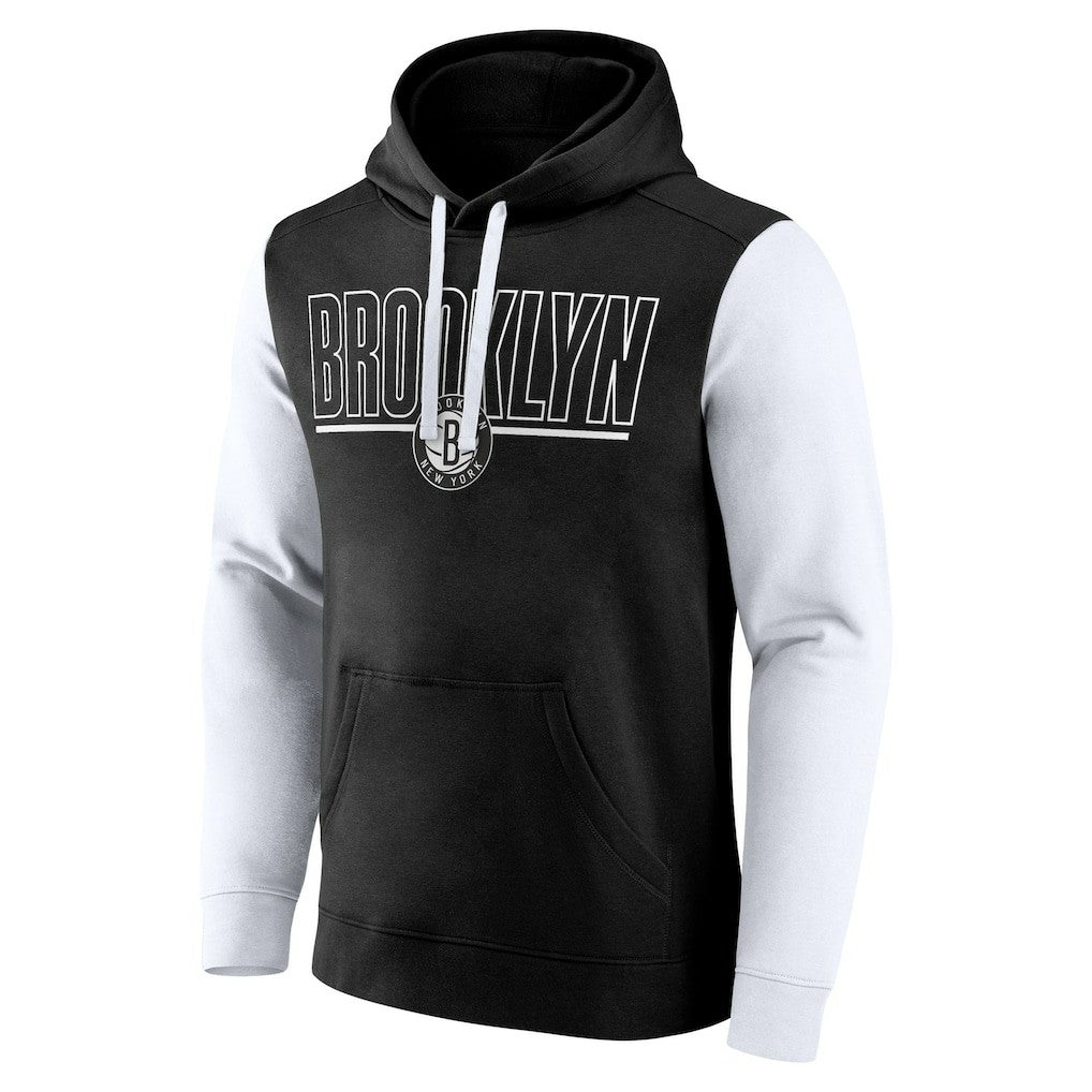 Brooklyn Nets Logo Athletic Outline Colorblock Pullover Hoodie Black