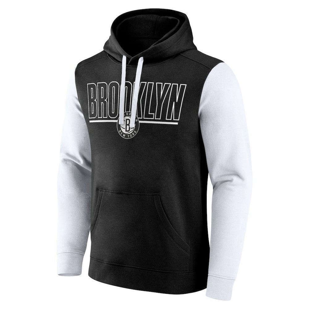 Brooklyn Nets Logo Athletic Outline Colorblock Pullover Hoodie Black